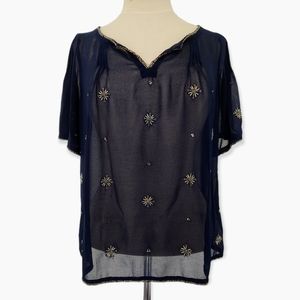 Philosophy Dark Blue Sheer Beaded Top XS